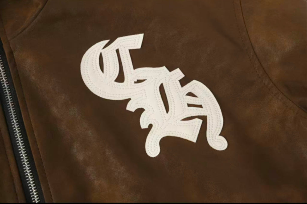 Chrome-Hearts Cross Patch Suede Jacket - Brown Gothic Streetwear Outerwear 8833