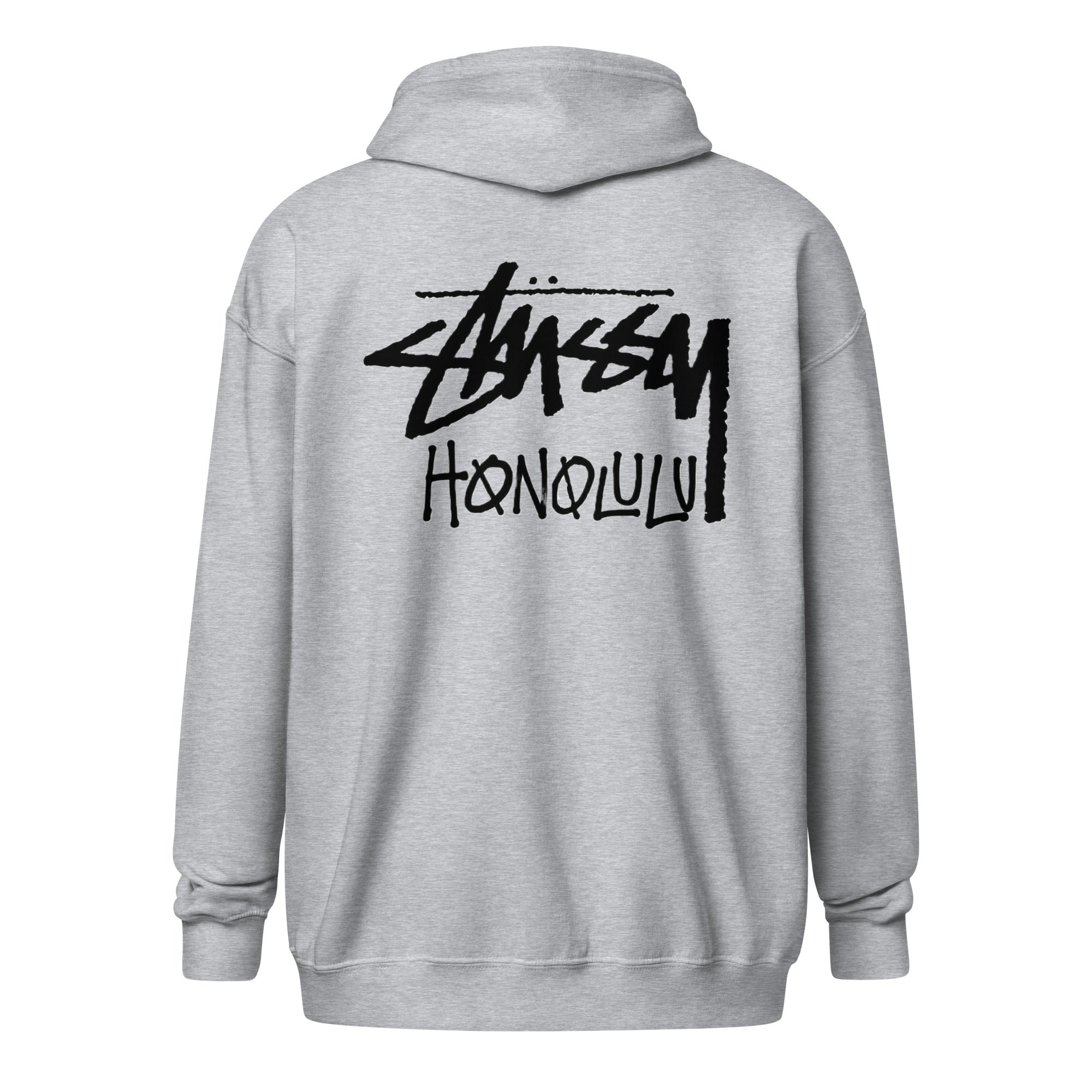 “Stussy Honolulu Fleece Zip-Up Hoodie in Grey –