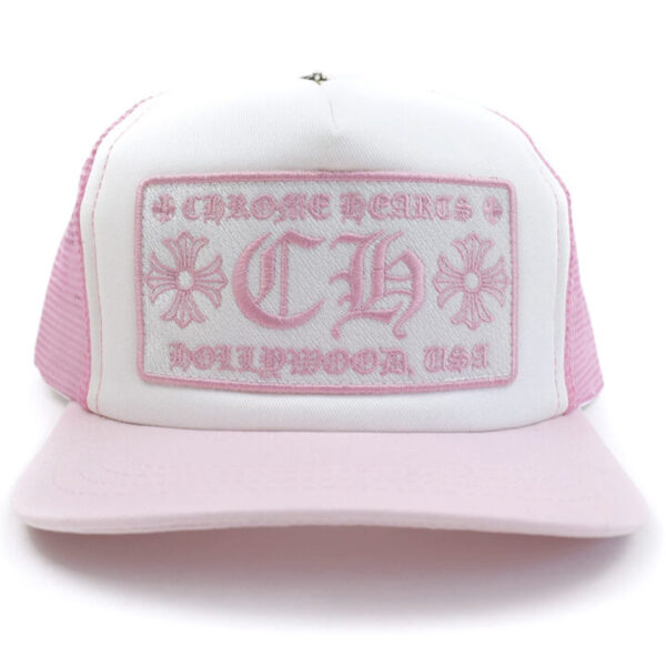 Chrome Hearts CH Hollywood Trucker Hat – Pink-White
