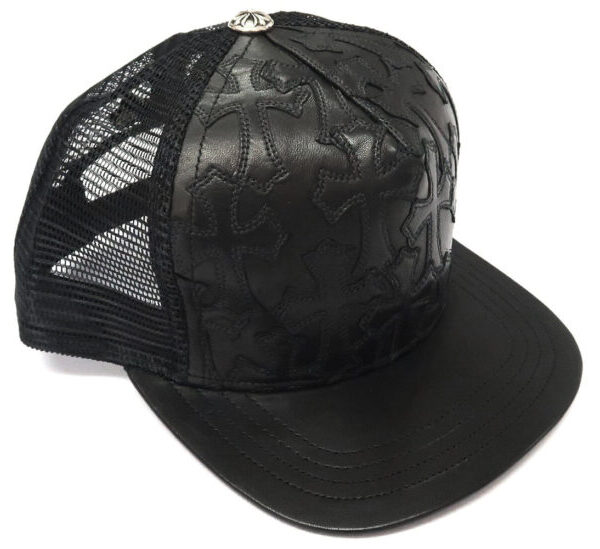 Chrome Hearts Cemetary Cross Leather Stitched Trucker Hat – Black